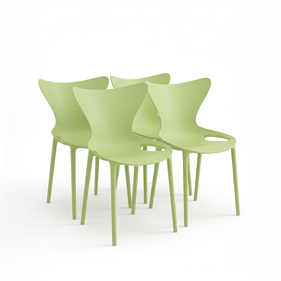 Display Guru Set Of 4 Modern Style indoor outdoor Modern Retro Dining Garden Stackable Chairs (Green)