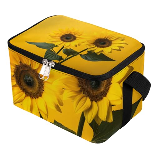 GzLeyigou Lunch Bags for Women Men 9 Cans,Sunflower Bouquet Hot & Cold Food Delivery Bag Insulated Grocery Bag Insulated Lunch Box Yellow Floral Cooler Bag for Office Work Picnic Beach