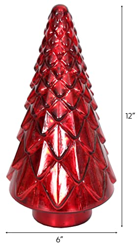 Rulu Christmas Tree Tabletop Set Of 2 Faceted 6" W X 12" H Mercury Glass Red #TOP2