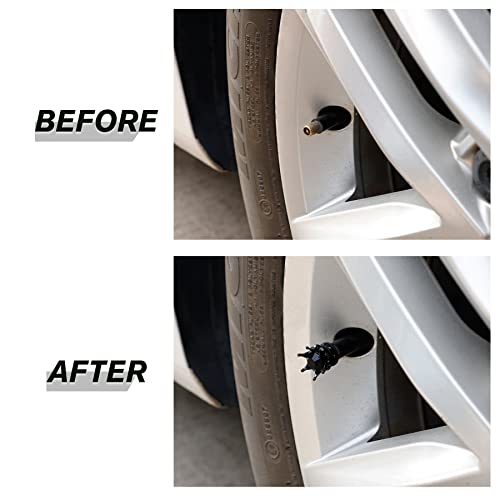Singaro Car Crown Tire Valve Cap, Bling Crystal Diamond Chrome Plated Crown Tire Valve Stem Covers, Applicable To Cars, Trucks, Bicycles And Motorcycles, Car Exterior Accessories (4Pcs Black) #TOP4