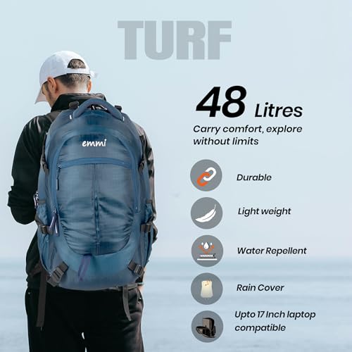 Image of Emmi Turf Backpack for Men and Women 48 L | Travel Bags for Camping and Hiking | Lightweight Outdoor Backpack With Water Bottle Holder |Stylish and Adjustable Travel Rucksacks | 18 Months Warranty