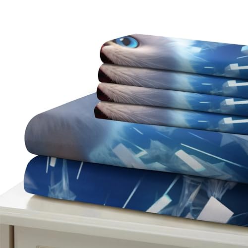 Parure de lit king size en microfibre premium douce avec housse de couette chat 240cm