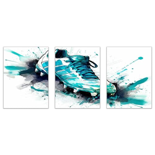 Aquarelle abstrait chaussures de football tableau triptyque décoration murale