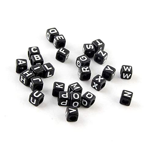 DAHI 1000pcs Black Letter Beads Square Craft Beads 6mm Cube Letter Bead A-Z Bead for Jewellery Crafts (White-Black) - Image 4