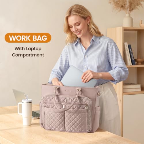 Image of LOVEVOOK Tote Bag for Women, Teacher Nurse Work Laptop Bag, Quilted Bible Computer Shoulder Bag for Business Travel College