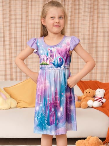 LQSZ Girls Princess Nightgowns Flutter Sleeves Night Dress Sleepwear 3-10 Years Pajamas Nightgowns for Little Girls2