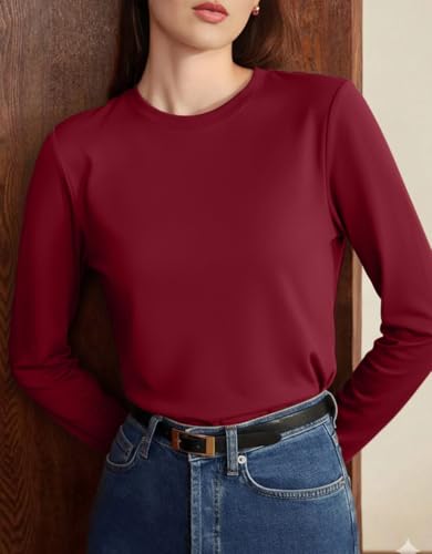 Image of JUNEBERRY Pure Cotton Round Neck Regular Fit Core Fashion Solid Full Sleeve T-Shirt for Women & Girls (Colors: Black, Cork, Green, Navy, Swanwhite & White)