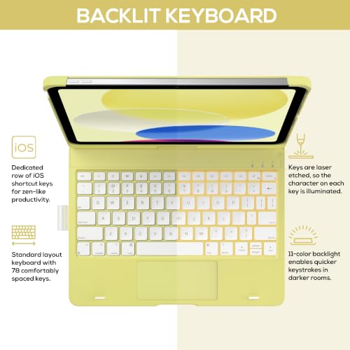 Image of typecase Touch iPad 11th 10th Generation Case with Keyboard (11 inch 2025, A16 & 10.9 inch 2022) - 360 Rotatable, 11-Color Backlit, Multi-Touch Trackpad, Pencil Holder, Thin & Light - Citrus
