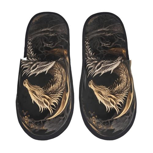 Vintage Metal Dragon Print Women Slippers Home Furry Shoes Keep Men Couples Shoes Warm For Women-