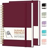 Forvencer 2 Pack Blank Spiral Notebook, 8"x 5.6"Hardcover Sketch Book, 100GSM Thick Paper, Art Sketchbook for Women & Adult, 2 x 100 pages Drawing Book Journal for School Office Drawing, Burgundy