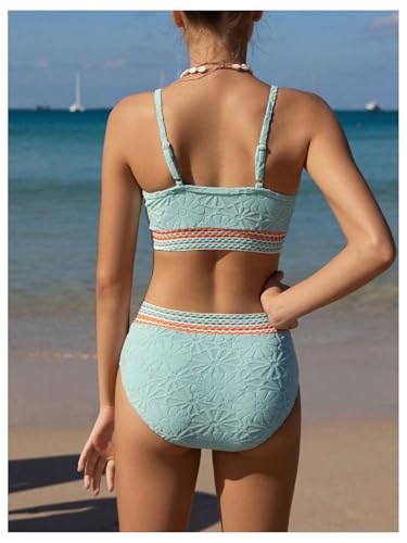 OYOANGLE Girl's 2 Piece Bikini Sets Textured Spaghetti Strap Wireless Swimsuits High Waist Bathing Suits4