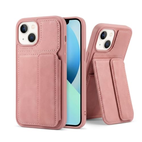 Image of amazon basics Luxury Vegan Leather Back Cover for iPhone 14 | Built-in Card Holder Slot | Integrated Mobile Stand | Slim Shockproof Protective Case with Stitched Finish - Pink