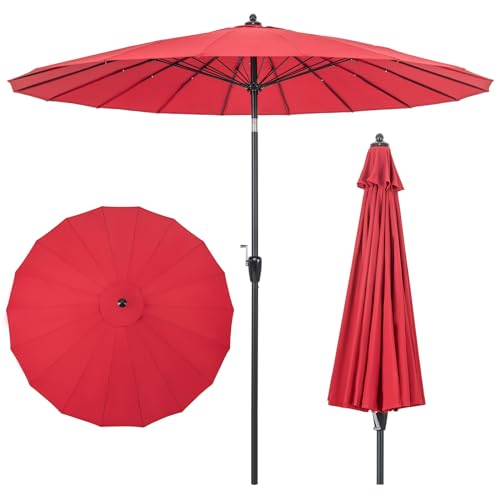 HAPPYGRILL 9FT Outdoor Round Patio Umbrella Market Umbrella with Push Button Tilt, Crank Handle, Vented Top, 18 Heavy-Duty Fiberglass Rods, Table Umbrella for Poolside Backyard Deck Lawn Garden