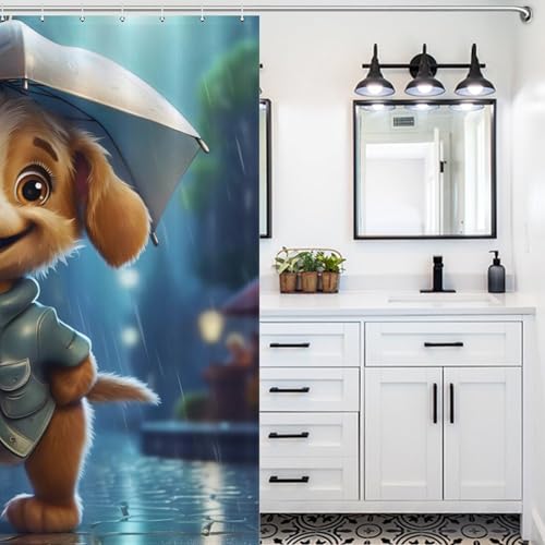 Rideau de douche chien mignon 183x183 cm lavable en polyester imperméable - 5