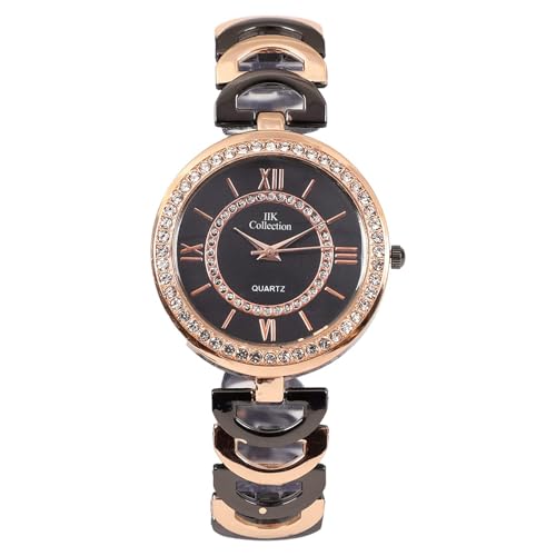 Image of IIK COLLECTION Watches for Women Round Studded Dial |Analogue Quartz Movemnet Ladies Watch|Long Battery Life|Stainless Steel Adjustable Bracelet Chain Strap|Double Lock Clasp Safety Watches for Girls