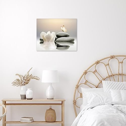 Eobtain Zen Stone Canvas Wall Art White Flower And Yellow Butterfly On Lake Wall Art For Bathroom Living Room Bedroom Modern Spiritual Yoga Spa Picture Wall Decor Framed Bedroom Wall Art,16X12 Inches thumb #4