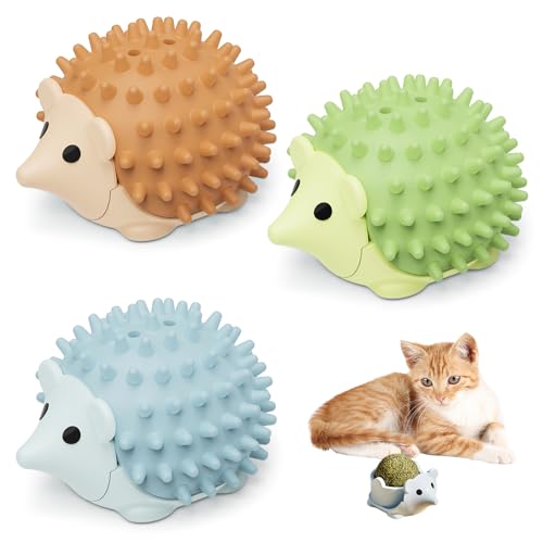 SKIKHN Bolas de hierba gatera,3 Pcs Rodillo de Pared para Lamer Gatos,Catnip Ball Pared Naturales Bola con Forma de Erizo,Juguetes para Gatos con Catnip,Limpieza Dental,Juguete Comestible para Gatitos