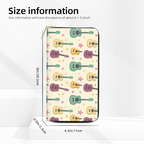 Cute Guitar Stars Print Wallet Women Men, Long PU Leather Wallets for Women, Cute Womens Travel Wallet Purse Pouch with Zipper Pocket3