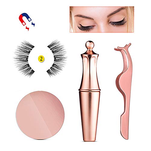 Baiwka Magnetic Eyeliner Eyelashes Kit, New Stylish Magnetic Eyeliner Set Includes Waterproof Long Lasting Eyeliner&3D Reusable 5-Magnets Eyelashes&Eyelash Tweezers