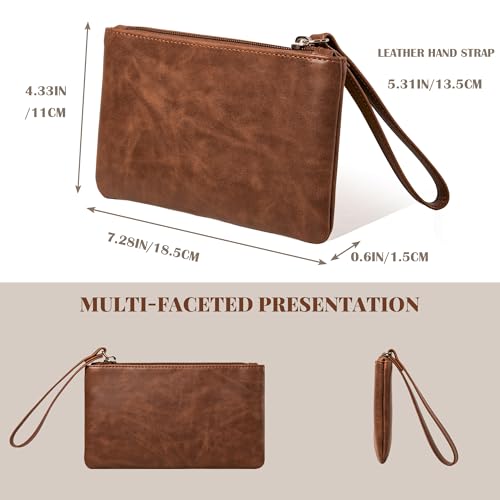 Image of Calfinder Leather Pencil Pouch,Small Pen Pouch with Zipper,Handmade leather Pouch,Water Resistant,Leather Pouch for Makeup, Change, Coins, Perfect for Work /Office