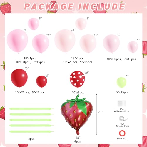 Image of JOGAMS 178Pcs Strawberry Balloon Arch Garland Kit with Pastel Orange Strawberry Foil Red Polka Dot Balloons for Berry First Sweet One Strawberry Theme Birthday Baby Shower Party Decorations for Girls