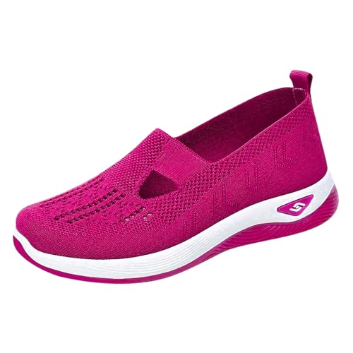 Women's Flat Shoes Fashion Solid Color Knitted Mesh Breathable Comfortable Soft Sole Flat Shoes Ladies Casual Shoes T-35 Hot Pink 8.5