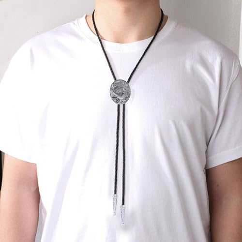 Image of GelConnie Bolo Ties for Men Women Western Cowboy Tie Mens Western Necklace Leather Necktie Gold Bolero Tie Cowboy Necklace