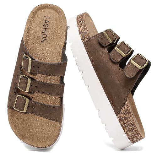 Image of YorFotMae Women's Platform Sandals - Chunky Cork Sandals with 3 Adjustable Straps, Comfortable Platform Sandals for Women, Perfect for Casual and Outdoor Wear