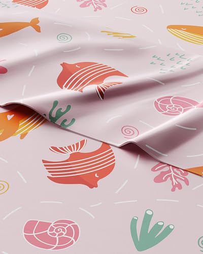 Image of Kids Full Size Pink Fish Bed Sheets - 4 Piece Kids Pink Fish Sheet Set