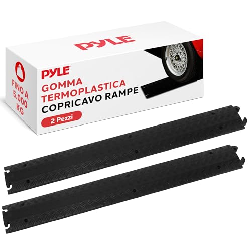 Pyle Rampa Auto 203 cm, Gomma Canalina Passacavi Calpestabile 1 Canale, Rampe per Auto, Protezione Passacavi Cavi/Tubi Pesanti Set 2