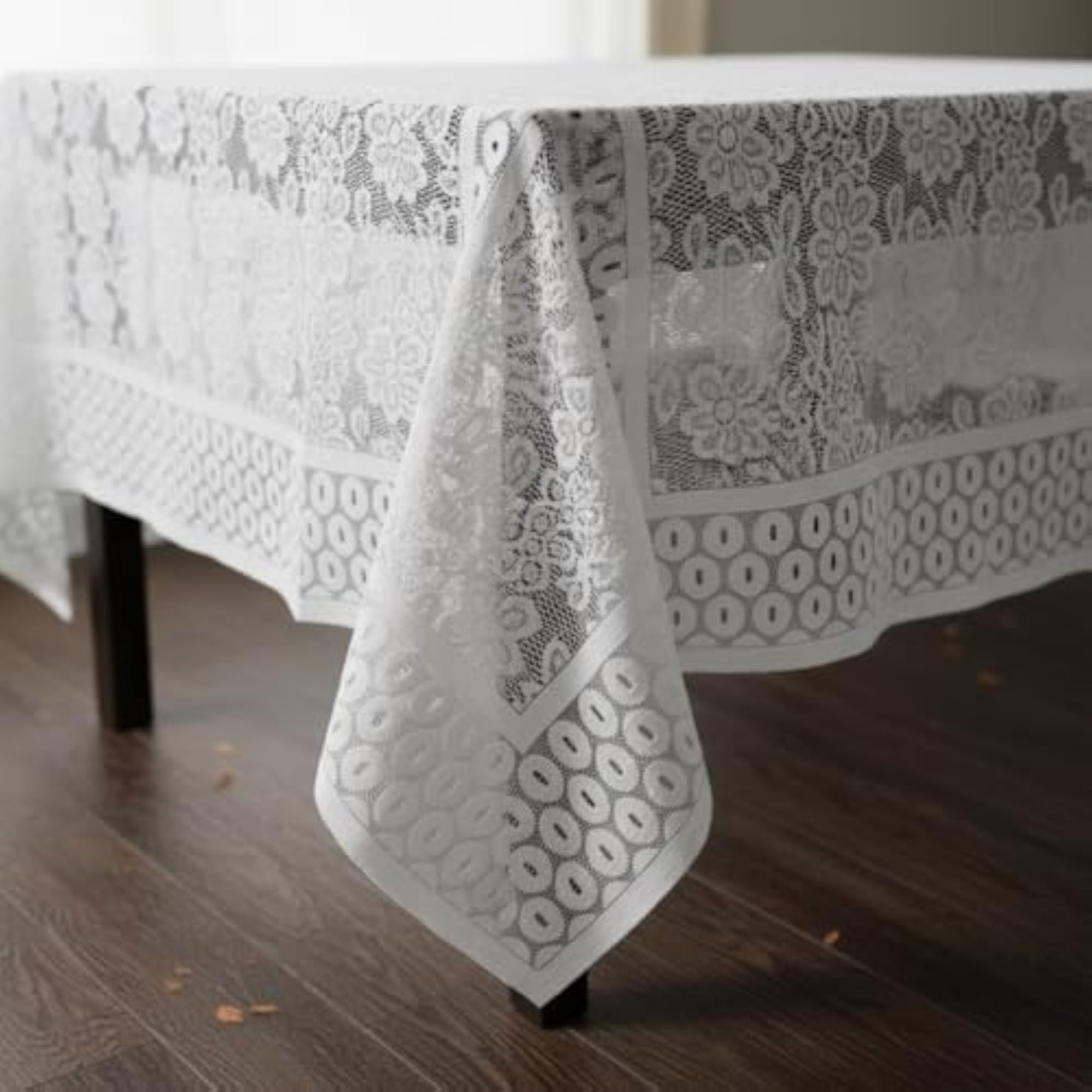 Floral Polycotton Table Cover for 2 Seater, White