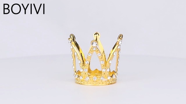 10-Piece Mini Crown Cake Toppers Set - Gold Pearl Crystal Tiara Decor For Wedding, Birthday, Princess Party - View #4