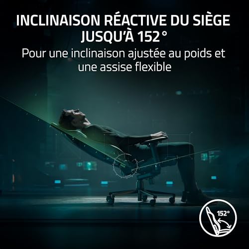 Razer Iskur V2 - Chaise de Jeu avec Support Lombaire adaptatif (Cuir synthétique de qualité EPU, Coussins en Mousse Haute densité, accoudoirs 4D, Courbe Lombaire entièrement réglable) Tissu