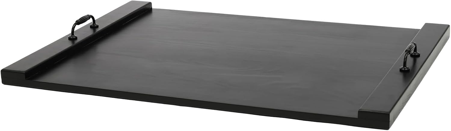 Noodle Board Stove Cover, Pine Wood Kitchen Chopping Board with Handles, 21.65 x 30.31 Inch Wood Stove Top Cover, Versatile Counter Top Tray Tool for Apartment, Restaurant, Caravan (Black)