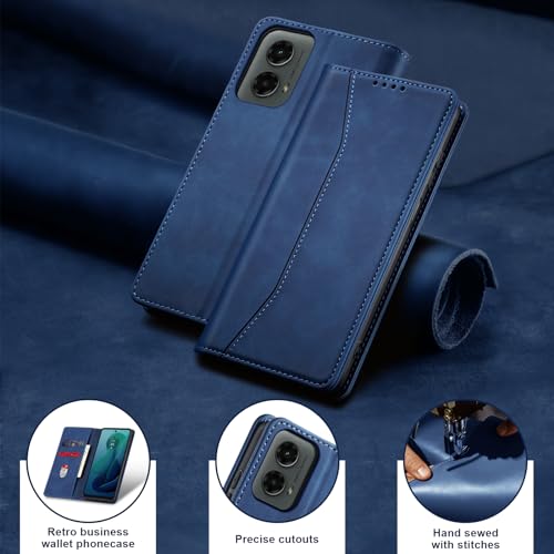 Image of Jasonyu Flip Wallet Case for Moto G 5G (2024),Leather Magnetic Folio Cover with Card Holder,Kickstand - TPU Shockproof Durable Protective Phone Case,Blue