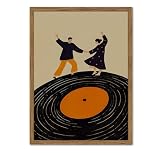 Vintage Vinyl Record Wall Art, Dancing Couple Wall Decor Painting Modern Minimalist Music Poster Canvas Prints Picture for Living Room Bedroom Bar 12x16 inch Wood Framed