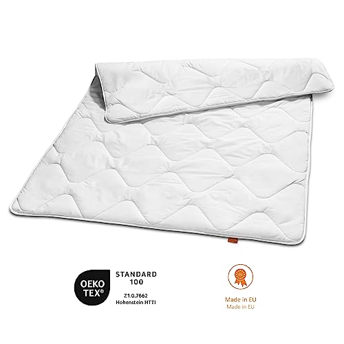 sleepling-194477-Baby-Babybetten-Set-medium-Ganzjahresbettdecke-Bettdecke-100-x-135-cm-und-Flachkissen-Kopfkissen-40-x-60-cm-Made-in-EU-Okotex-100-waschbar-60-Grad