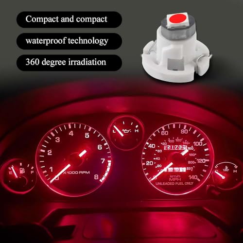 Image of 10PCS T4.2 Led Bulb Neo Wedge 10mm Base, Car Interior Dash Light, 12V IP65 Waterproof 3030 Chip LED Super Bright A /C Indicator Light, Climate Control Switch Indication Bulb for Cars (Red)