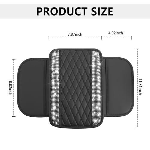 Image of Stacool Upgraded Car Center Console Cover with Rhinestones,Microfiber Leather Car Armrest Cover Cushion with 2 Storage Bags,Universal Cars Armrest Storage Box as Cars Interior Accessories