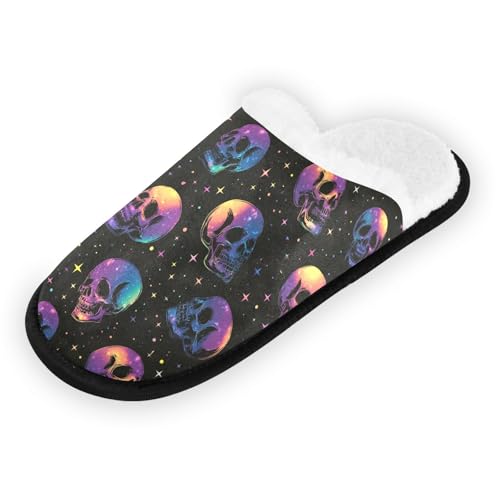 Skull Colorful Stars Slippers For Women Men Soft Memory Foam Non-Slip Hallowmas Winter Indoor House Shoes Travel Slipper2