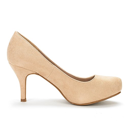 Dream Pairs Tiffany Women's Heels New Low Stiletto Round Toe Platform Pumps For Women, Size 8,Nude Suede #TOP2
