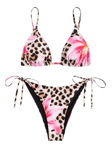 Image of ZAFUL Women's Triangle Bikini Floral String Bikini Set Two Piece Swimsuit Bathing Suits