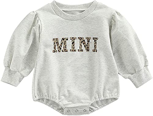 Baby Girl Fall Outfits Infant Crewneck Sweatshirt Romper Oversized Sweater Onesie Cute Winter Clothes (Mini Print Gray,6-12 Months)