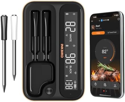 INKBIRD Smart 5GHz Wireless Meat Thermometer INT-12-BW,Bluetooth WiFi Meat Thermometer probe with Dual Probes, Backlight LCD Display and Smart App for BBQ, Oven, Grill, Smoker, Air Fryer