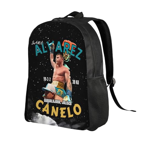Canelo Music Alvarez Unisex Backpack Single-Sided Printed Backpack Light Casual Laptop Backpack Travel Backpack Suitable For Office Travel Commuting, Black2