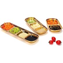 drizzle 3PCS Sauce Dish Stainless Steel Gold Soy Tomato Sauce Salt Vinegar Sugar Spices Flavor Condiment Dip Bowls Korean BBQ Home Kitchen Plates