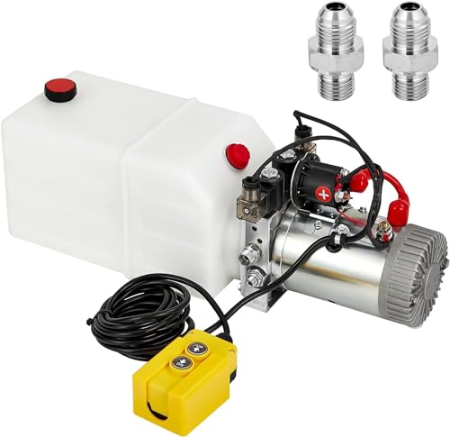 Image of Garvee Hydraulic Power Unit, 12V 6 Quart Dump Truck Lift Hydraulic Pump Power Unit, Double Acting Hydraulic Power Unit, with 6 L Plastic Tank, Electric Hydraulic Power Unit, for Lifting Equipment
