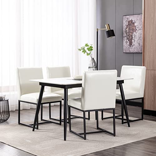 Rivova Upholstered Dining Chairs Set Of 6, Modern Kitchen Chairs Pu Leather Armless Side Chairs With Metal Legs For Kitchen, Living Room, White #TOP3