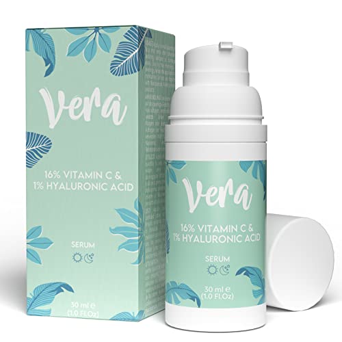 VERA Sérum Visage avec Vitamine C 16% et Acide Hyaluronique 1% - Soins pour le Visage - Serum Vitamine C Visage - Serum Acide Hyaluronique Visage - Serum Visage Hydratant, 30 ml Cover