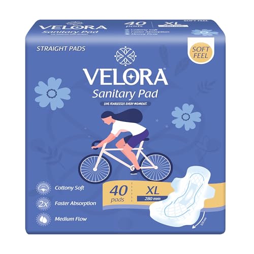 Image of Velora Soft Feel & Rash Free XL 40 Pads | Wider Back for Extra Coverage |Quick Absorption| Medium Flow Straight Sanitary Pads for Women & Girl
